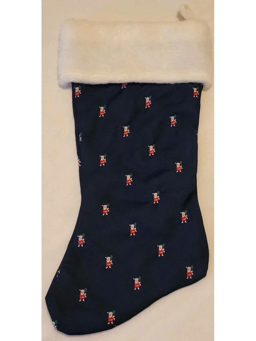 VTG Alynn Neckwear OS Christmas Stocking Embroidered Santa Claus Playing Tennis